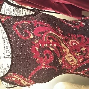 Women's fully beaded prom/formal gown by Stenay Navy/russet size 6 NWOT